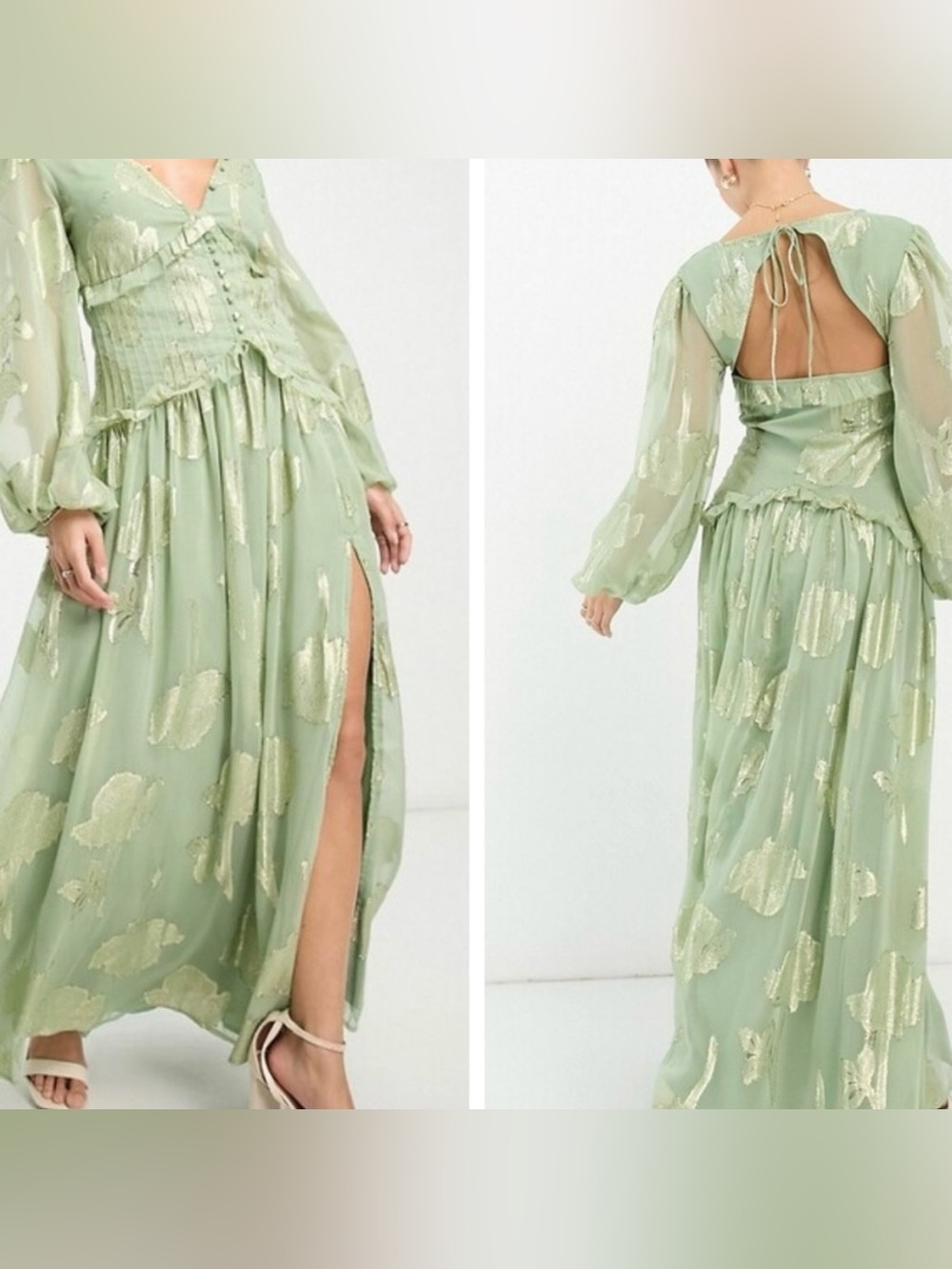 ASOS Sage Green Metallic Print Maxi Dress